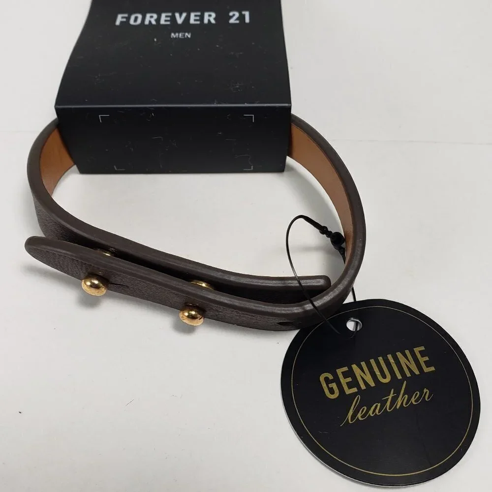 2/$30 Men's Brown Genuine Leather Bracelet – Adjustable Cuff w/ Gold Stud Detail